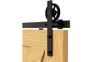 BONIKLUBA Rail Porte Coulissante 183cm Kit Roulette Suspendue Systeme Noir pour 1 Porte Coulissante Interieur 91cm Large, Milieu Roue I-forme