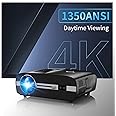 Smart 4K Projector with WiFi 6 and Bluetooth,1350ANSI Lumen for Daylight Home Cinema, Outdoor Movie Night,Gaming,Native 1080P Ultra HD LED HDR10 Projector Built-in Netflix/YouTube, Zoom & RJ45 Port