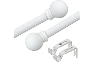 OLLIDOT Curtain Poles, Single Curtain Rods for Windows 76-152 cm, 1.6 cm Decorative Curtain Poles Set, Matte White Splicing Metal Curtain Poles with Brackets