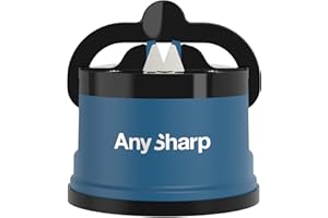 AnySharp Affilacoltelli, Sicurezza Mani Libere, Potente Suzione PowerGrip, Affila Sicuramente Tutti i Coltelli da Cucina, Ideale per Acciaio Temperato e Dentati, Il Migliore del Mondo, Blu