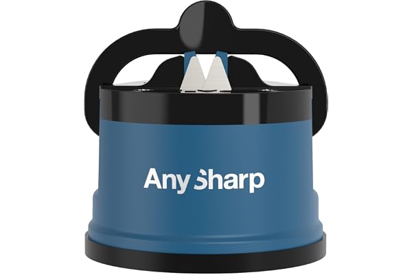 AnySharp Aiguiseur de Couteaux, Sécurité Mains Libres, Ventouse PowerGrip, Aiguise en Toute Sécurité Tous les Couteaux de Cuisine, Idéal pour l'Acier Trempé & Dentelé | Le Meilleur au Monde | Bleu
