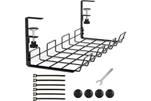 WNQOU Under Desk Cable Management Tray No Drill Cable Racks Under Desk Cable Organizer for Wire Management, Sturdy Metal Cable Tray Basket for Office and Home Standing Desk