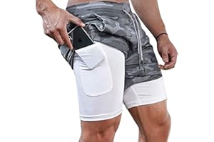 QINFEN YUNDOU Pantaloncini Sportivi da Uomo, 2 in 1 Sport e Allenamento Fitness Shorts Jogging Rapida con Tasca per Jogging Tennis Fitness Allenamento Sport