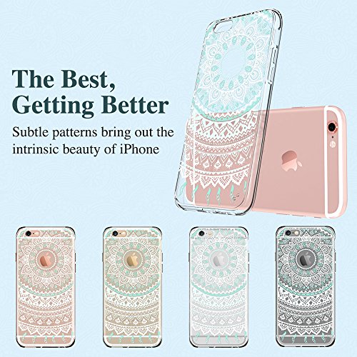 iPhone 6 Plus / 6S Plus Case, ESR Henna Mandala Floral Designer Hard Shell Case [Clear Back Cover, Slim Fit, TPU Border] Flowers Printed Thin Cute Design Vintage Retro Style for Girly Girls Women Apple iPhone 6 Plus/6S Plus (Mint Mandala)