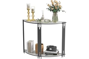 FATIVO Stół konsolowy Half Moon: 2-poziomowe stoły z białego marmuru 100 x 30 x 78 cm półokrągły stół do przedpokoju ze spiekanego kamienia stół wejściowy nowoczesna sofa stolik boczny na werandę, salon