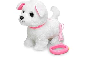 YH YUHUNG,Jouet Chien Qui Marche, Peluche Interactive, Marche, Aboie et Remue Sa Queue, aboie et Marche, dès 3 Ans(Blanc)