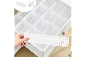 TOMOYUKI 24pcs Adjustable Drawer Dividers,dDrawer Separators,Plastic Drawer Organiser Divider,dDrawer Organizer Cut Freely,Draw Dividers for Makeup Sock Underwear Kitchen Dressing Storage Organiser, 32x7 cm