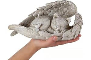 AOTOPYU Estatua Conmemorativa de Resina para Mascotas, Gato y Perro Dormido para Honrar a la Mascota Amada, Ideal para el Cementerio (Gato Grande)