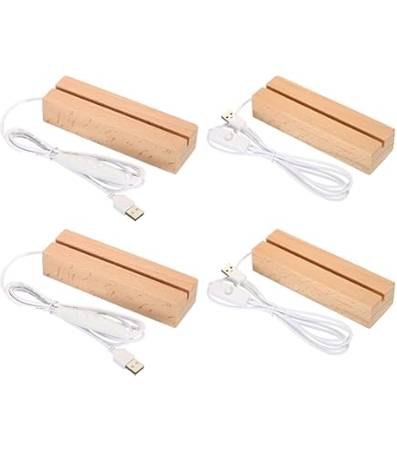 CDIYTOOL LED Lights Display Base, 2 Pack Wooden Lighted USB LED Light Base Stand Desktop Display Base With 2PCS Acrylic Sheets For DIY Acrylic Plate (Warm Light-1