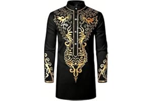 GENERIC Herren Baumwolle Kurze Kurta Hemd Rundhals Tunika Normale Passform Lässiges Langes Hemd Party Kleid Bestickt Kunst Seide Hochzeit Kleid Tragen Indisches Kleid Kaftan