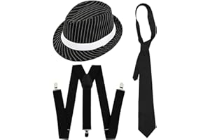 I LOVE FANCY DRESS LTD ZESTAW GANGSTER DLA DOROSŁYCH LAT 20. WIELKI GATSBY FANCY ZESTAW AKCESORIA DO SUKIENKI. CZARNY PINPASEK TRILBY CZARNE SZEROKI + CZARNY KRAT. MOB GANGSTER AL CAPONE GATSBY (CZARNY CZARNY CZAPKA TRILBY