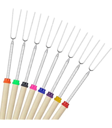 DAWRIS Lot de 8 brochettes télescopiques pour barbecue Marshmallow, brochettes de pain, brochettes pour feu de camp, fourchettes à barbecue, en acier inoxydable, extensibles pour l'extérieur, barbecue DAWRIS Lot de 8 brochettes télescopiques pour barbecue Marshmallow, brochettes de pain, brochettes pour feu de camp, fourchettes à barbecue, en acier inoxydable, extensibles pour l'extérieur, barbecue