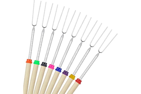 COVVY BBQ Marshmallow Brochette De 8 Télescopage Rotation Extensible Smores Brochettes & Hot Dog Fourchette 32 Cm Enfants Au Camping Feu Feu Accessoires, 8-Piece