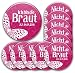Produktbild 11er Maxi-Set personalisierte JGA-Anstecker #8: 1 Braut-Button 76mm + 10 Buttons "Nicht die Braut" in 56mm mit Datum individualisiert für Junggesellinnenabschied