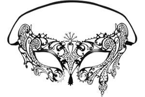 SKY TEARS Venetian Style Diamante Metal Filigree Masquerade Mask, Halloween Party Masquerade Black