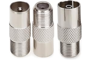 NANYI Female To Male TV Aerial Coaxial Coupler,T/F Type Screw Connector Socket to RF Coax Aerial Adapter Nickel plating-3 Pack