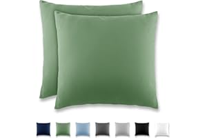 REDKEY Funda Almohada- Juego de 2 Fundas Almohadas 40x40 cm, con Solapa (sin Cremallera), Transpirable Suave Antiarrugas de Microfibra - Verde Hierba