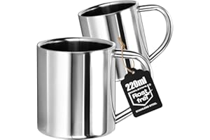 Wilhelm Sell® 2x Edelstahl Thermobecher 220 ml - doppelwandige Isolierbecher mit Henkel - bruchsichere Kaffee- und Trinkbecher - rostfrei, BPA-frei und spülmaschinengeeignet (220ml - 2 Stück)