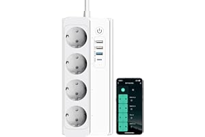 UseeLink WiFi smart Power Strip Surge Protector Outlet Socket Type-C 20 W port ładowania 3 USB-A 220 V 16 A 3500 W Indywidualne przełączniki bez hub wymagane, kompatybilne z Alexa Google Assistant