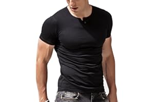 Alivebody Męska koszulka z długim rękawem dopasowana dopasowana bawełniana Henley z guzikami