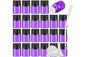 TIANZD 25 Stück Leer 1 ml Kleine Glasflaschen mit Orifice Reducer Lila Mini-ätherische Ölflaschen Duft Glas Fläschchen für Ätherisches Öl,Aromatherapie,Parfüm,Massage