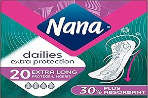 Nana Dailies extra protection Protège-Lingerie - 30 % plus Absorbant* pour Tous Types de Pertes - Sensation de Fraîcheur - 20 Protège-Slips Extra-Longs