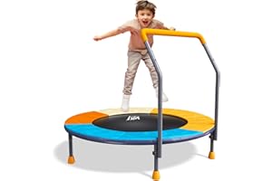 JOY SPOT! 3FT Foldable Trampoline for Kids - 36” Mini Small Trampoline with Handle Bar, Height-Adjustable, Max Load 100LBS, Ideal for Toddler Baby Jumping Mats & Outdoor Workout Adventures