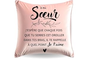 NALKEEZ Cadeau Soeur - Housse de Coussin Velours Rose, avec Message D’Amour pour Sœur – Idée Originale Anniversaire, Fête, Noël