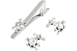 SUPERFINDINGS 1PC Skull Cuff links Tie Clip Set Tie Clip with 1 Pair Skull Cufflinks Novelty Tie Bar Clip Skeleton Cuff Links Men's Cufflinks and Necktie Clips for Men's Gifts Suits Accessories