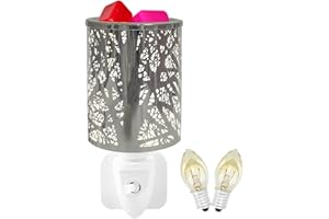 DOREPHINE Metal Wax Melt Burner Oil Burner Plug in, Electric Candle Wax Warmer Melter Essential Oil Fragrance Burner, Night Light Aroma Lamp For Home Office Bedroom Gifts & Decor (Silver-Tree)