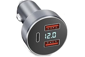 GEMCOO 72W Caricabatteria Auto USB C con Voltmetro LED, Accendisigari Adattatore Doppio QC 3.0 + 36W PD USB, Ricarica Veloce per iPhone 14/13