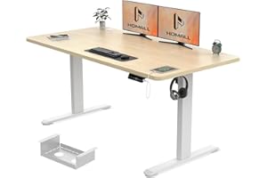Homall Height Adjustable Electric Standing Desk 140x70cm with USB Charging Sit Stand Desk with Time Reminder Stand up Table 3 Memory Setting Electric Desks Wire Management Tray,Beige