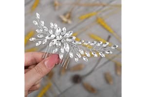 Handcess - Pettinino argentato per capelli da sposa, fermaglio da sposa, motivo foglie e diamanti sintetici, accessorio per capelli, per donne e ragazze