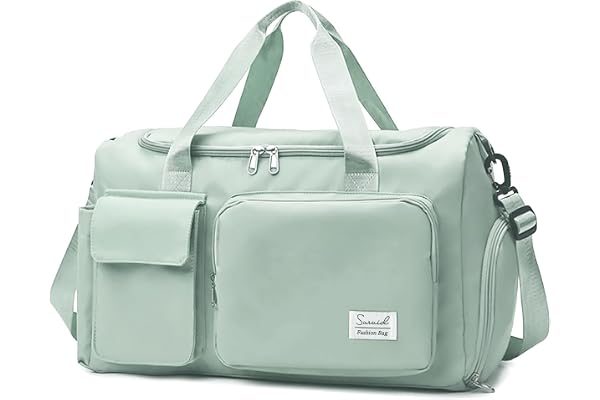 Suruid Sac de sport pour femme,Sac de voyage,Sac de week-end pour femme et Homme,Grande capacité,Sac Cabine avec poche humide et compartiment à chaussures léger et portable, Fruits verts