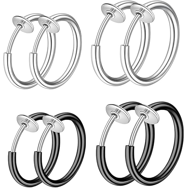 Set 3 Anelli Naso Retrò A Cerchio Clip – Piercing Punk In Lega Con Cristallo, Unisex, Argento