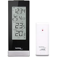 Technoline WS 9767 Wetterstation mit Funkuhr, Innen- und Außentemperaturanzeige, hochglanz, schwarz, 6,4 x 4,5 x 16,5 cm