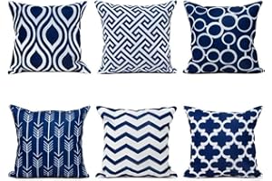 TIDWIACE Juego 6 Azul Fundas de Cojín, Funda de Almohada Lino de algodón Decorativa Geometría Moderna Funda de Cojín 45x45cm para Sala de Estar sofás Camas sillas Dormitorio Jardín Coch