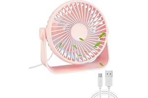 Maxesla USB Tischventilator, 4 Geschwindigkeiten, 360°-Drehung Mini-Tischventilator, Luftstrom und Leise, Tragbarer persönlicher Ventilator für Büro, Schlafzimmer zu Hause, Reisen im Freien - Rosa