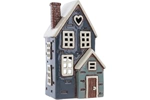 Shudehill Giftware Ceramic Village Pottery Navy Porch House Tealight Holder, beautiful house-warming gift, Home Ornament, Candle Holder