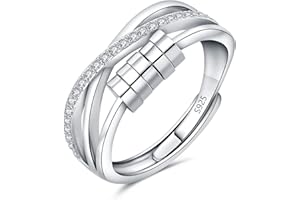 Loutade Silver Anxiety Rings, 925 Sterling Silver Anxiety Fidget Ring, Silver Rings for Women with Beads, Adjustable Open Mood Rings for Stress Relief, Infinity Bead Rings Relaxing Gifts for Men