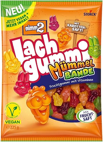nimm2 Lachgummi Mümmelbande - 1 x 225g - Vegan Fruit Gum with Vitamins, Fruit and Vegetable Juice - Candy in Six Flavours