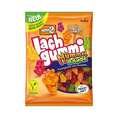 nimm2 Lachgummi Mümmelbande - 1 x 225g - Vegan Fruit Gum with Vitamins, Fruit and Vegetable Juice - Candy in Six Flavours