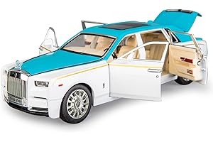 TGRCM-CZ 1:24 Rolls-Royce Phantom Model Car, jouet à tirer en alliage de zinc moulé sous pression avec son et lumière pour enfants, garçons et filles, cadeau (bleu)