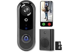eudic Doorbell Camera Wireless 2K,[ Head-To-Toe View ],3MP Video Doorbell with 32GB SD Card/Cloud Storage,Night Vision, 2-Way Audio, PIR Motion Detection, 2.4Ghz WiFi,Alert (J1-2K-Head to Toe)
