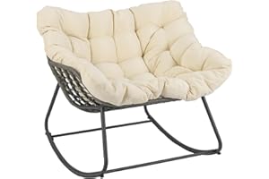 COSTWAY Outdoor Rocking Chair, Oversized Patio Wicker Egg Chair with Thick and Removable Cushion, Rattan Comfy Rocking Lounge Chairs for Living Room, Balcony, Yard & Porch (Beige, 100 x 98 x 89 cm)