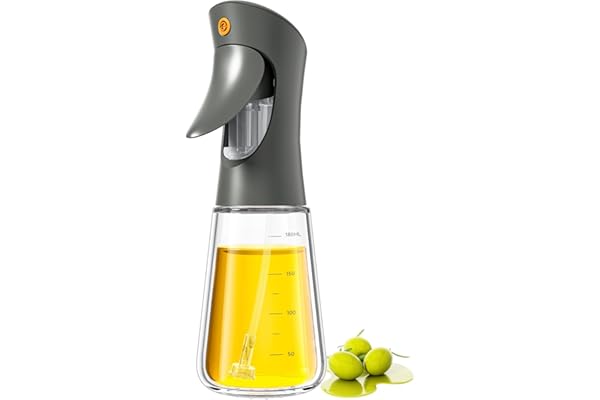 Ibergrif Vaporisateur d'Huile 180ml – Bouteille Spray en Verre au Borosilicate pour Airfryer & Cuisine, Dosage Précis 1g, Sans BPA, Anti-Goutte, Beige-Blanc, M528W