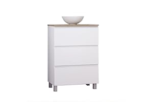 Baikal Conjunto de Mueble de Baño Ness, Especial para baños pequeños. Mueble de Fondo Reducido en 36cm, Incluye Lavabo Cerámico. Mueble MONTADO. Tres Cajones 60 cm Blanco