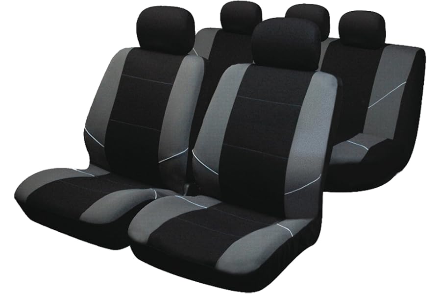Sakura 'Merton' Black/Grey Seat And Headrest Covers BY0802 - Full Set Universal Fit Elasticated Hems Side Airbag Compatible Machine Washable