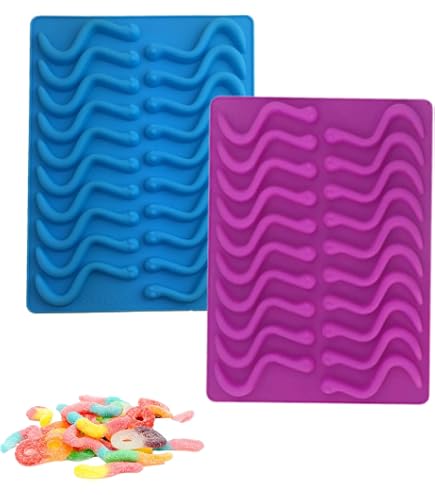 Stampo In Silicone Per Caramelle A Forma Di Verme - 20 Cavità, Antiaderente, Sicuro Per Alimenti, Colore Viola