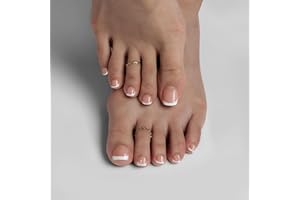 BTArtbox False Toenails Short - 32 Pcs French Tip Press on Toe Nails, Nude Square Toe Nails False, Light Weight Stick on Toenails with Glue, Fake Toenails in 16 Sizes, Hope Hope